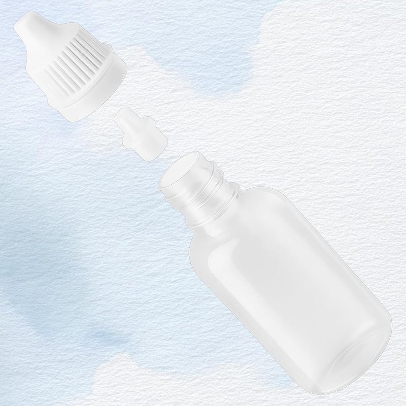 Notoke 5 PCS (4 Bottles + 1 Funnel) 15ml (0.5oz) Small Plastic Dropper Bottles - Empty, White Eye Liquid Dropper Bottles, Squeezable & Portable Travel Containers for Eye Drops, Refillable with Cap and Plug - Image 2